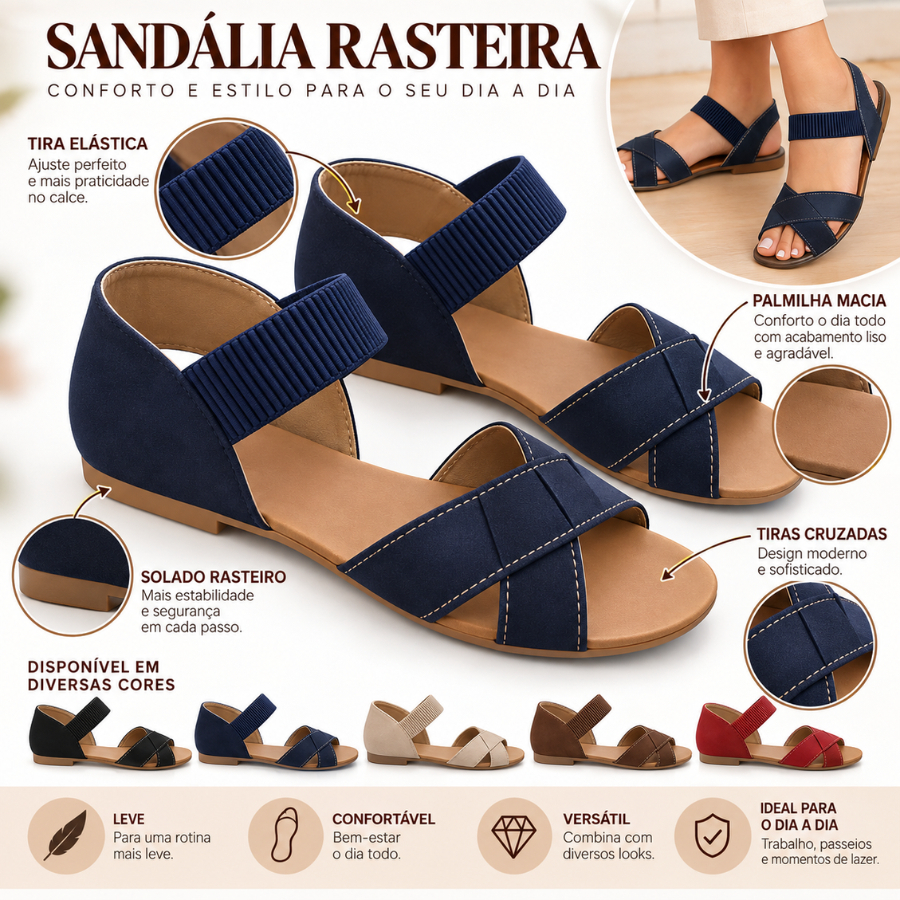 Sandália Feminina Rasteirinha Ortopédica Elegante Confortável Massageadora Solado Macio Antiderrapante ENVIO IMEDIATO!!