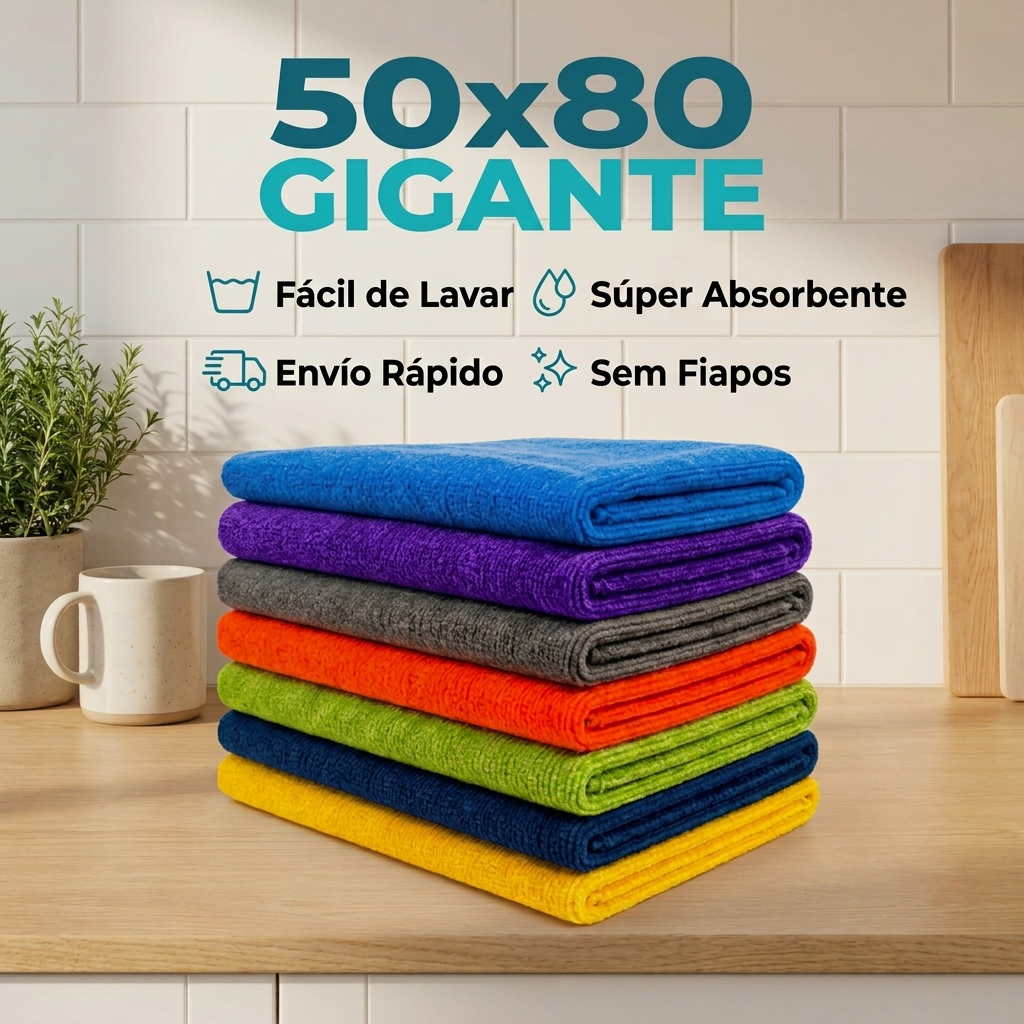 Kit com 3 Panos de Chão Microfibra para Limpeza 50x80 Super absorção Sem Fiapos