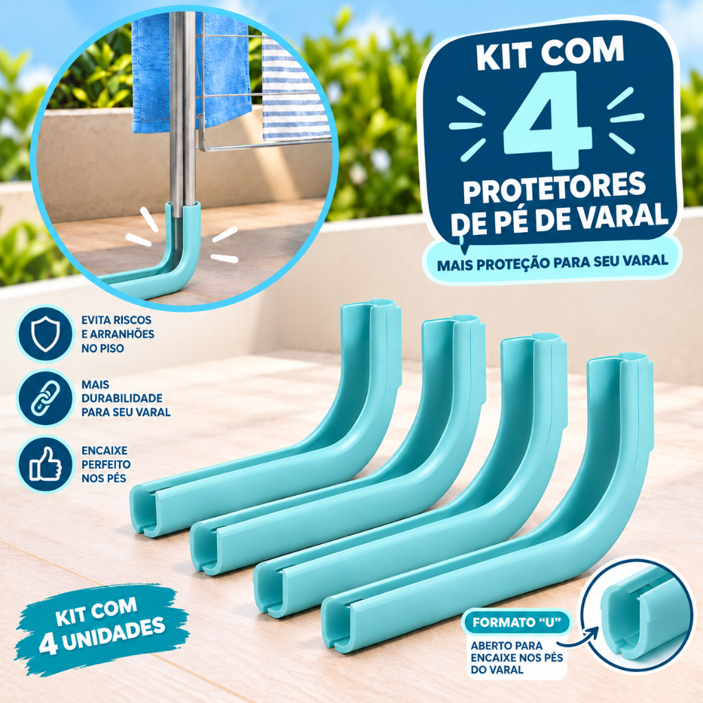 Kit Proteção Para Varal de Chão Alumínio Aço Não deixa Riscar o Chão - MOR