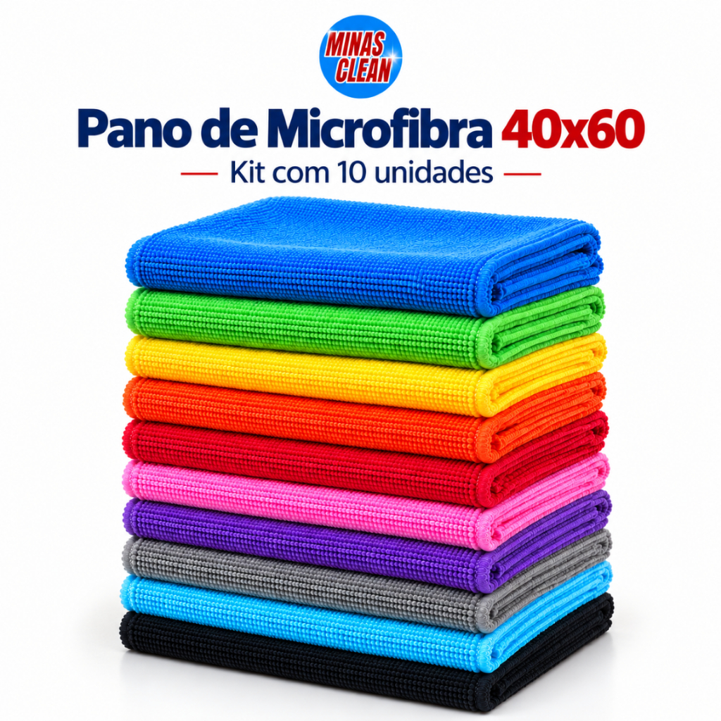 Kit 10 Panos Microfibra Flanela 40x60 cm Alta Absorção Multiuso Não Solta Fiapo Limpa Vidro Casa