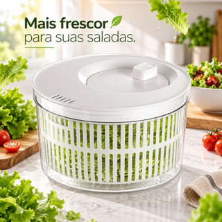 Secador de Salada 5.5 L Organizador Manual Folhas Giratório Legumes Verduras Alface Alimento