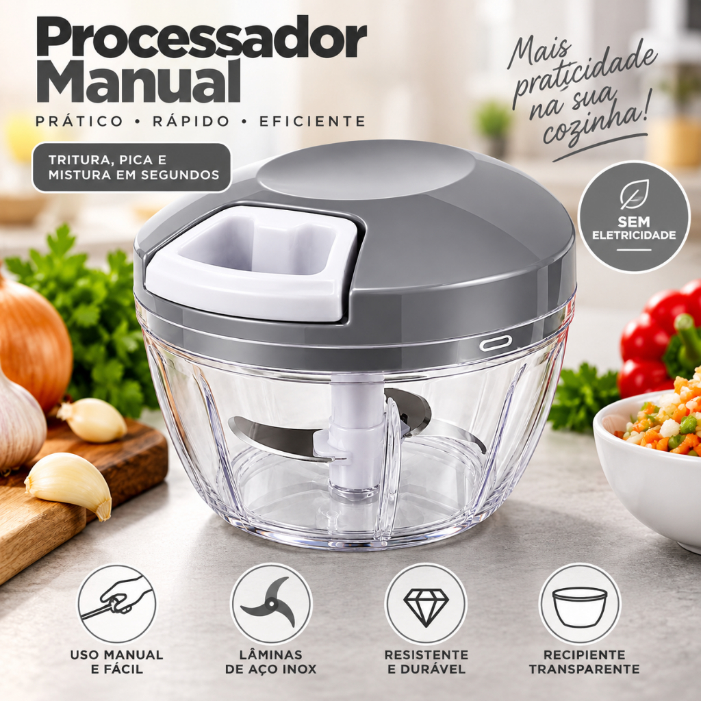 Processador de Alimentos Manual 500ml Triturador e Picador Compacto para Legumes Temperos e Saladas
