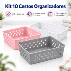Kit 10 Cestos Premium Organizador Multiuso 19x13cm Para Gavetas Lavanderia e Armario