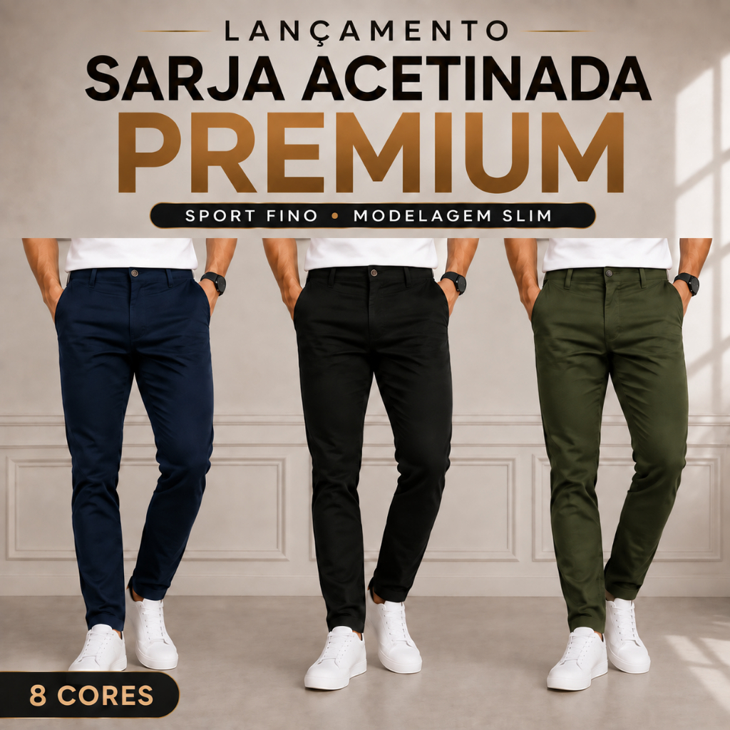 Calça SARJA Masculina Sport Fino ALFAIATARIA LEGITIMA Slim Sarja Brim Premium