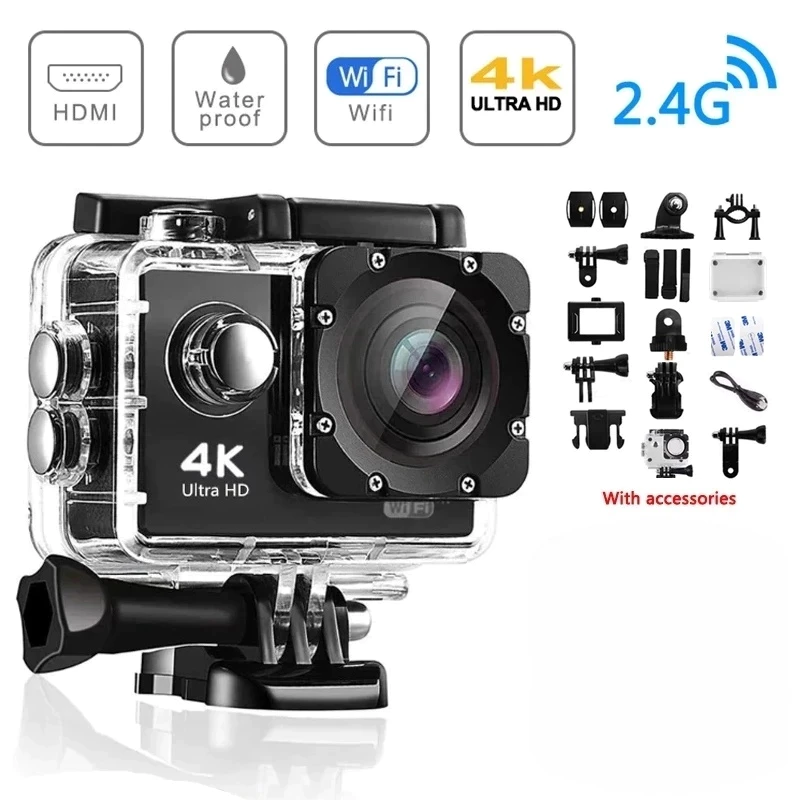 Câmera de ação 4K Ultra HD WiFi 30 metros à prova d'água com controle remoto REAL