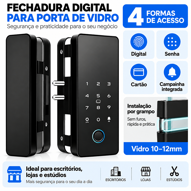 4 em 1 Sem Furos Fechadura Eletrônica Smart Door Biometria Segurança com Impressão Digital, Senha, Cartão IC -M4