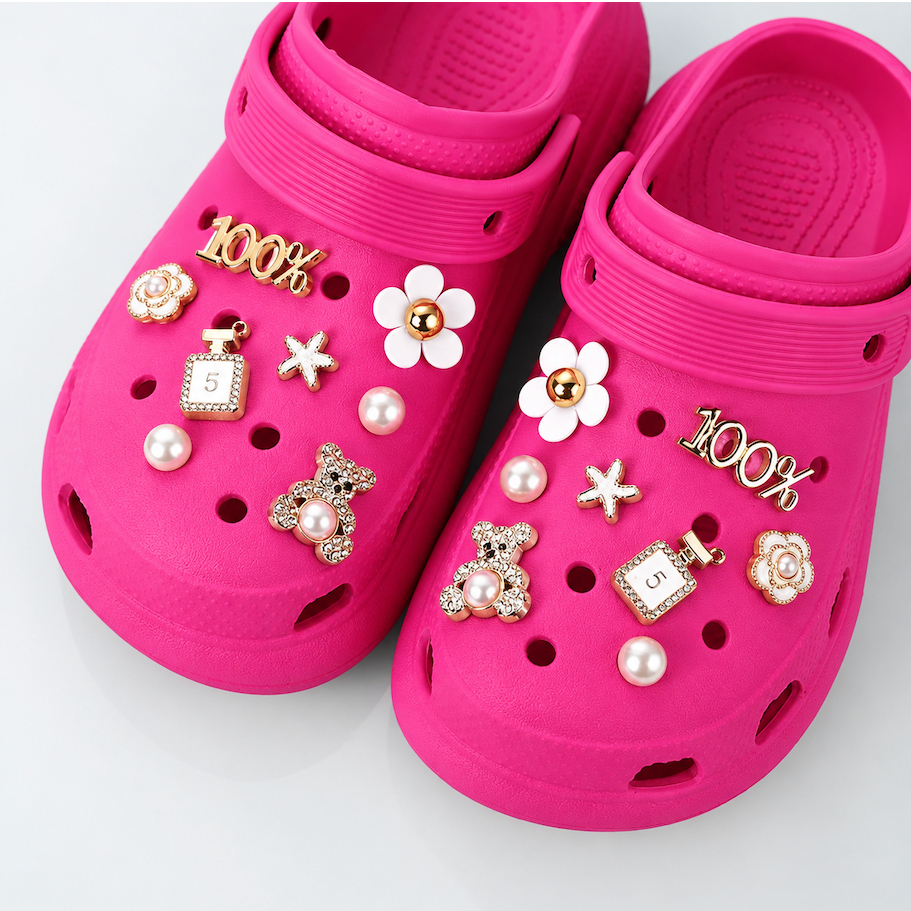 Kit Bottons Charm Pingente para Babuche Cros Strass Luxo Ursinho