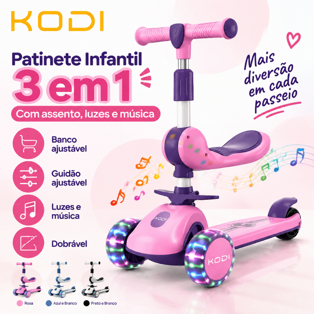 Patinete Infantil 3 em 1 | 1 a 12 Anos | Menino e Menina | Primeiro Patinete do Bebê