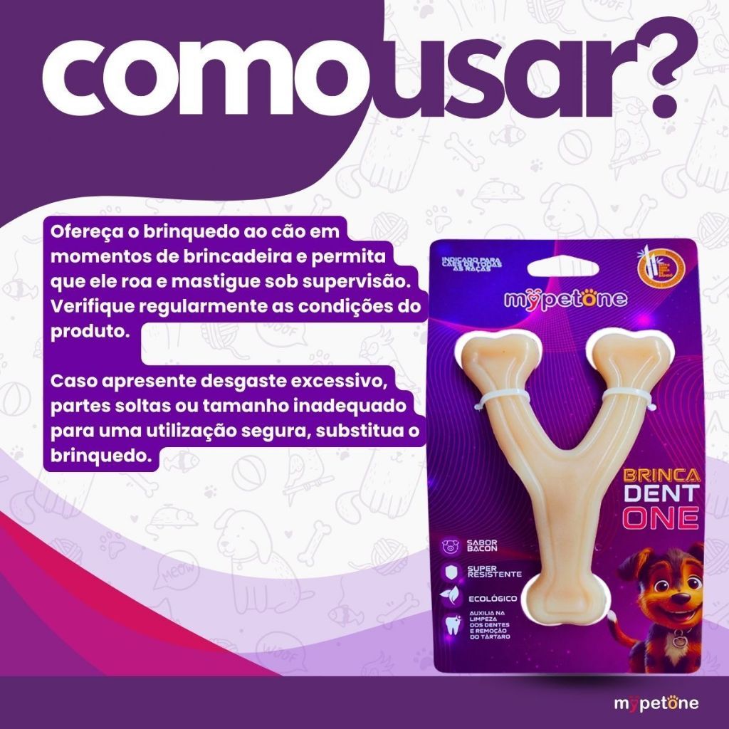 Osso Bamboo Forquilha Brinca Dent One Sabor Bacon - Tam. P · foto 2