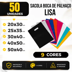 Kit 50 Sacola Boca de Palhaço 20x30 25x35 30x40 40x50 50x40 Sacolinha para Lojas Sacolas Boca de Palhaço