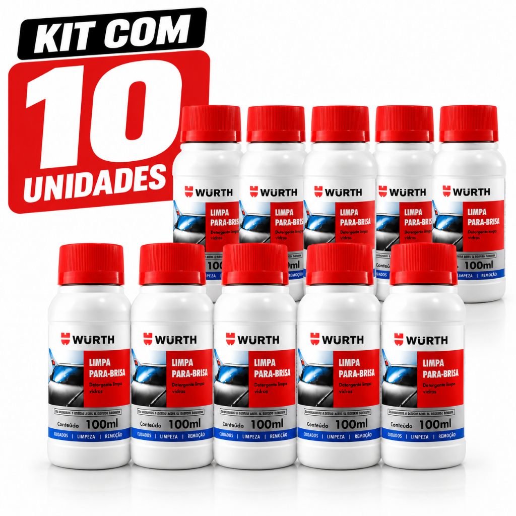Kit 10 Limpa Para-Brisa Wurth 100ml Detergente Limpa Vidros Concentrado Para Reservatório Automotivo