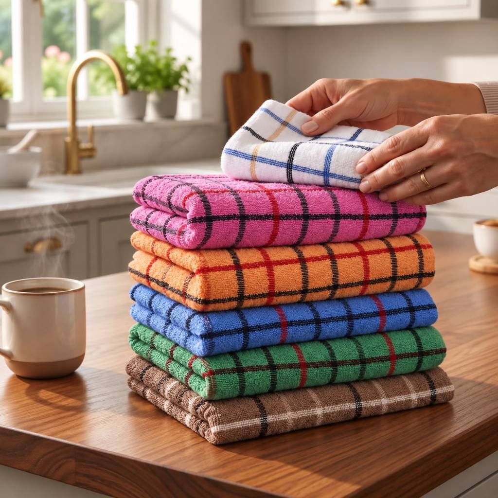 Kit 3, 5 ou 10 Panos de Copa Felpudos Com Listras Coloridas 100% Algodão 60x40cm Absorvente para Cozinha Cores Sortidas