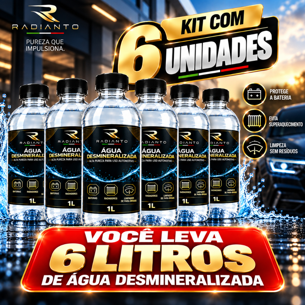 Kit 6 Unidades Água Desmineralizada Radiador Arrefecimento Motor Bateria Autoclave