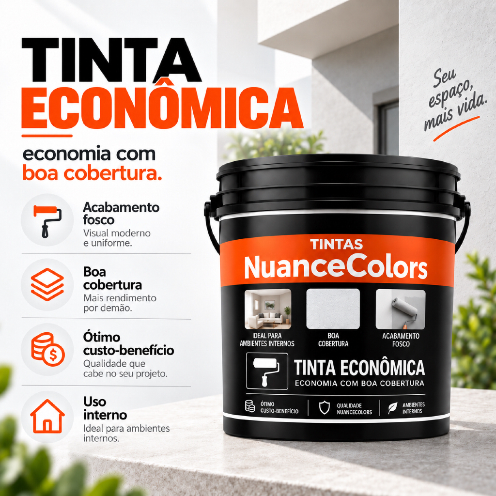 Tinta Econômica Acrílica Fosca - 3,6 L - Sala Quarto Escritório | NuanceColors | Custo-benefício