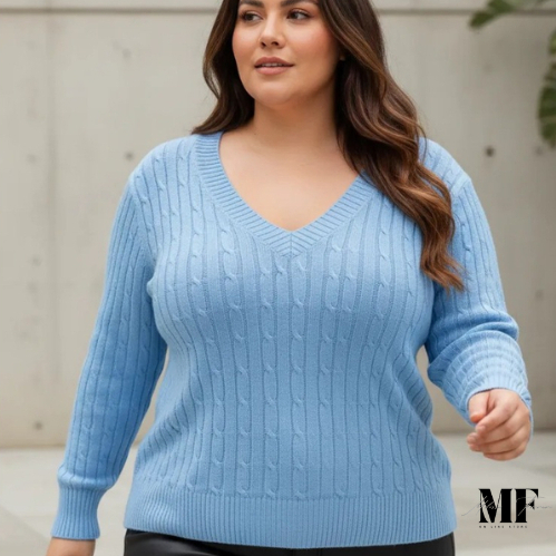 Blusa Feminina Midsize Manga Longa Veste Até 46 Decote V Inverno Frio Suéter Senhora Tricot