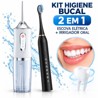 Kit Combo Escova Elétrica + Irrigador Oral Recarregável Higiene Bucal Completo Pontas Trocáveis Moderna