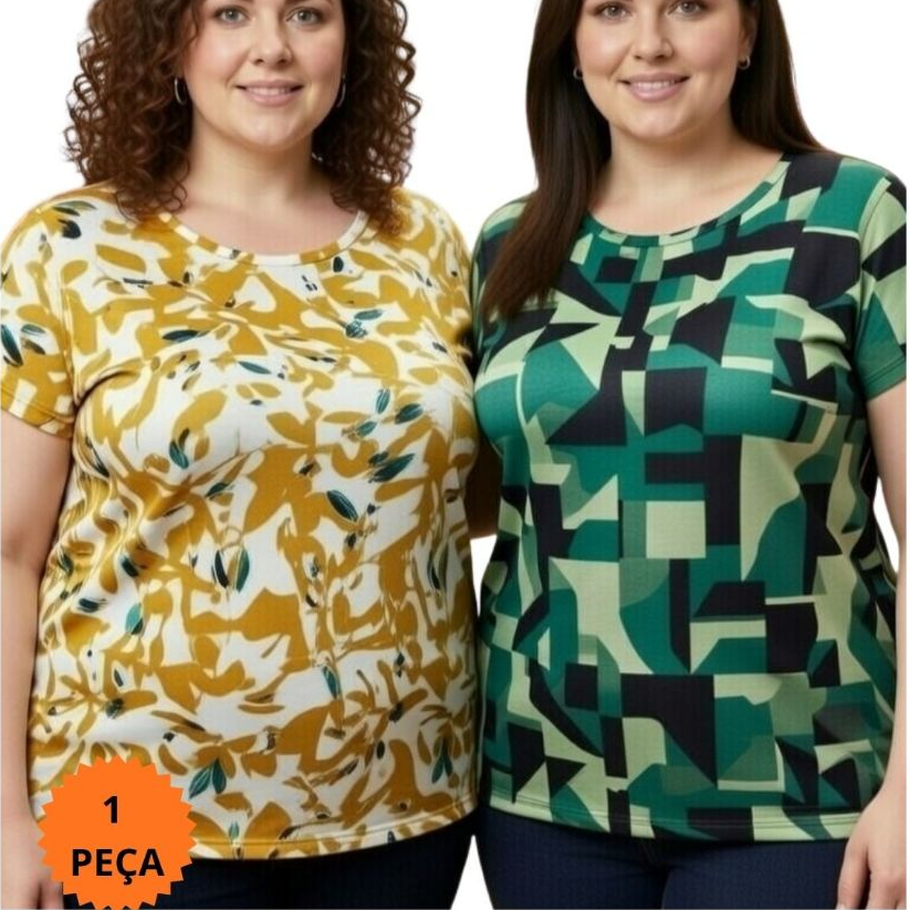 Blusa Feminina Liganete com Manga Plus Size G1 e G2 | Art da Sedução | Estampas Variadas