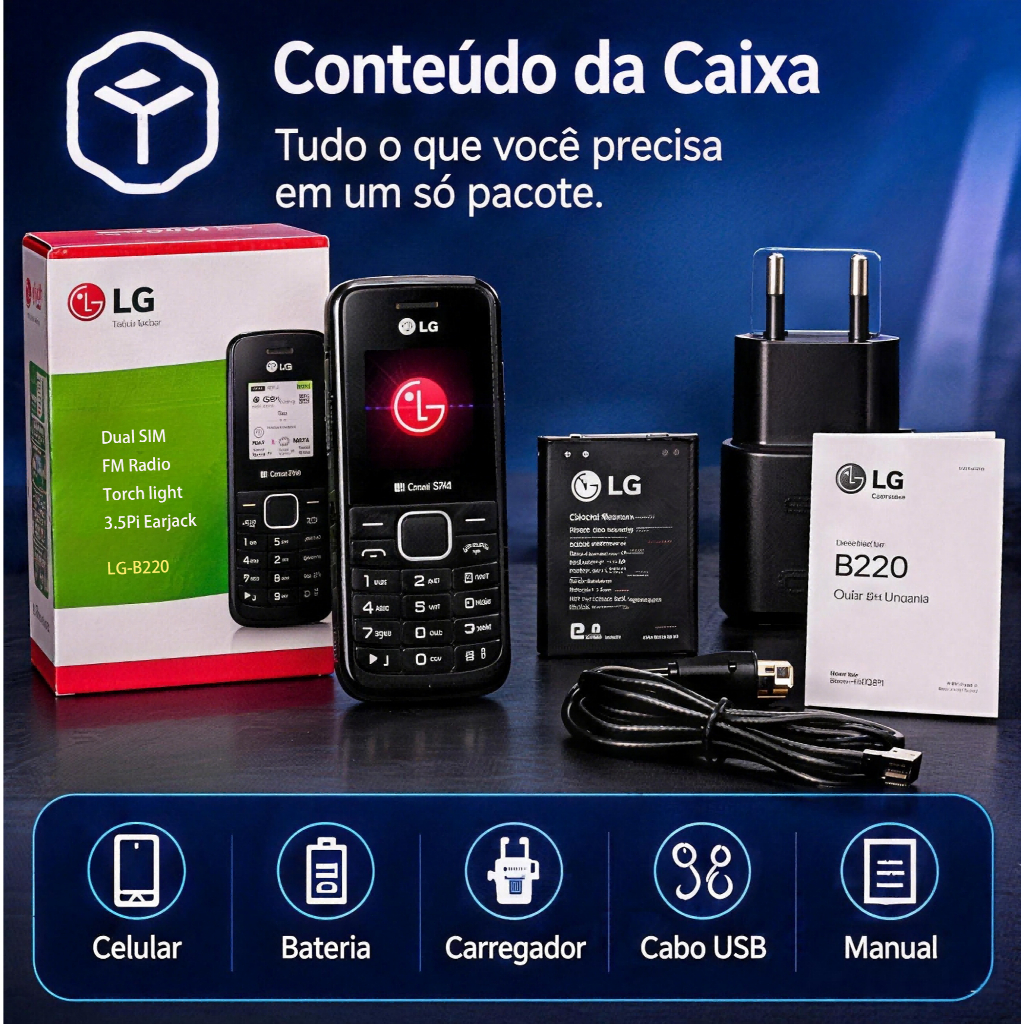 LG B220 Celular Bluetooth Original 3G 2 Chip Telefone Com Lanterna E FM Para Idoso Barato Celulares Com Micro SD 32G