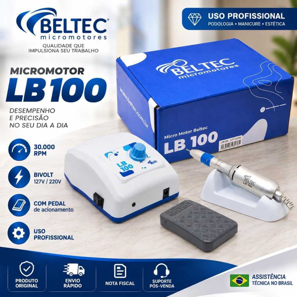 Micro Motor Beltec LB100 30,000 RPM Bivolt com Pedal Podologia Manicure