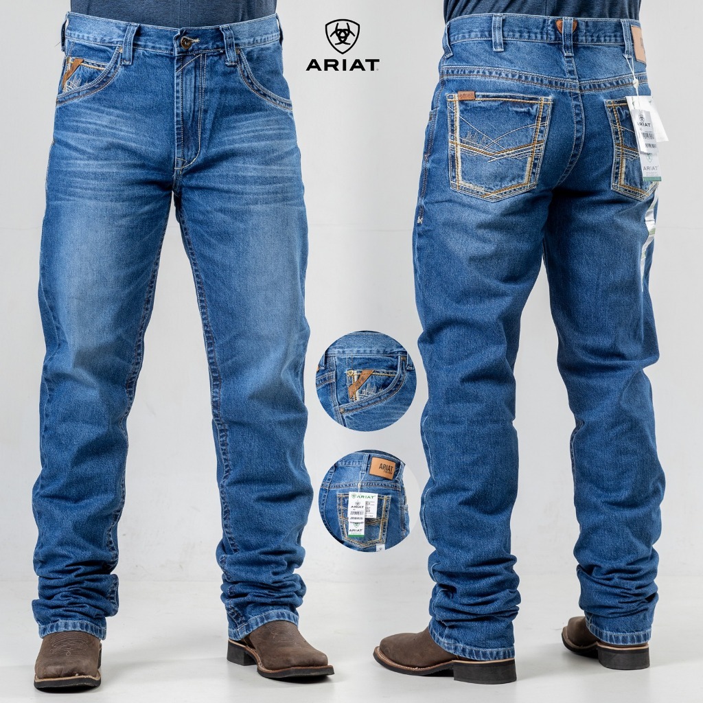 Calça Country Masculina Jeans Ariat e King Farm Premium 100% Algodão – Bordado Traseiro Estilo Peão Rodeio 38 ao 48