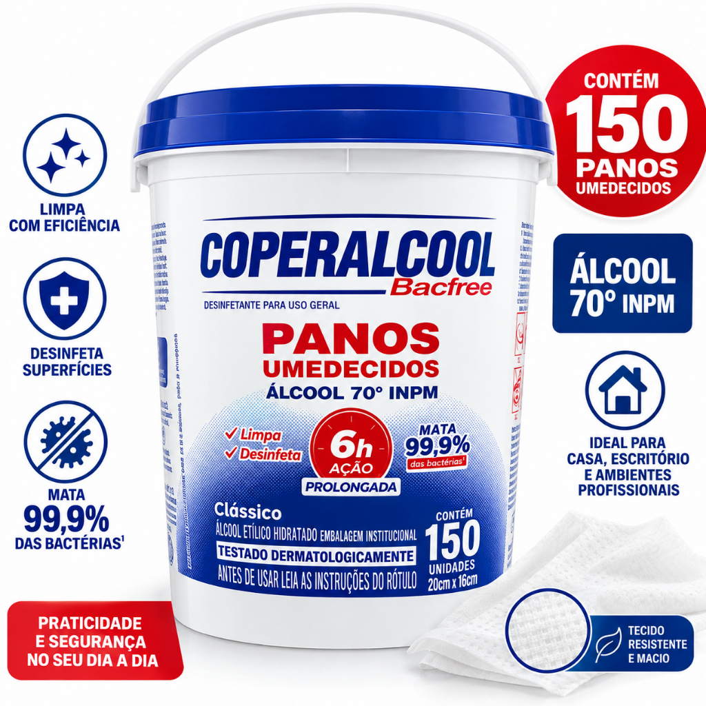 Pano Umedecido Álcool 70 Coperalcool Bacfree Balde C/ 150 Un