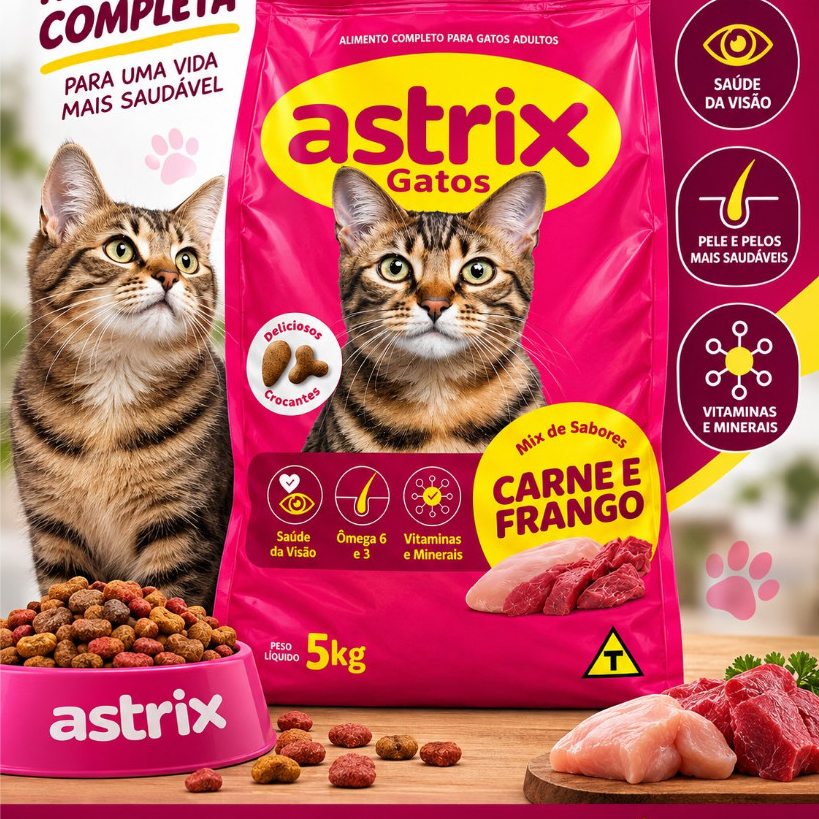 Ração Gato Adulto 5kg 10kg Nutrição completa para felinos sabor carne e frango