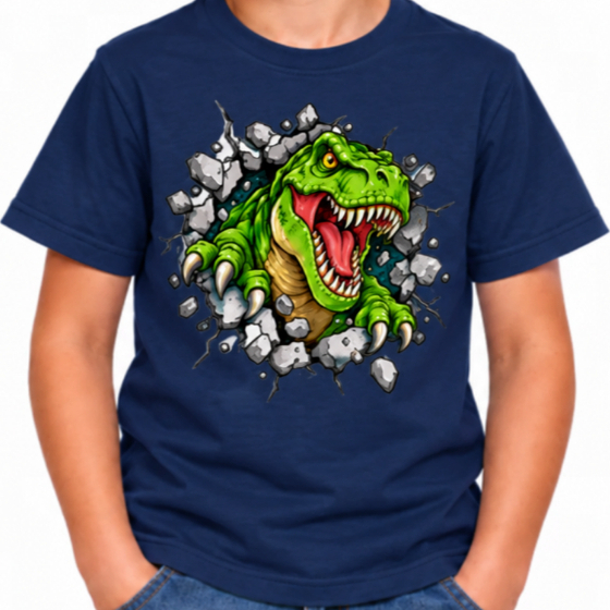 Camiseta Menino Dinossauro Infantil Estampa T-Rex Confortável