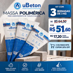 Kit 3 Bisnagas 3kg – Massa Polimérica uBeton Cola Tijolo e Bloco com Alto Rendimento