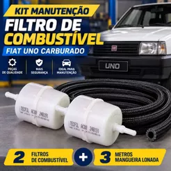 Kit Manutenção Filtro de Combustível Fiat Uno Carburado / 2 Filtros - 3 Metros Mangueira Lonada