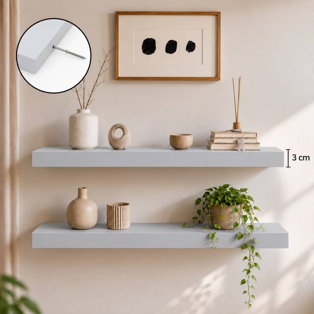 Prateleira Cinza 80x20 Grossa 30mm MDF Suporte Invisível