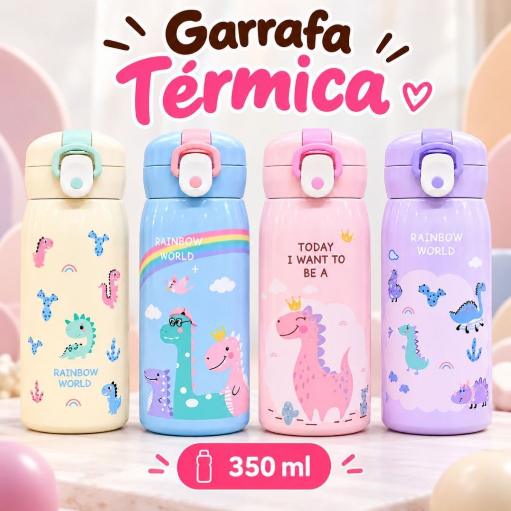 Garrafa Térmica infantil, Squeeze Infantil, Garrafa Escolar com Trava, Garrafa para Crianças, Garrafa 350m - 0194l
