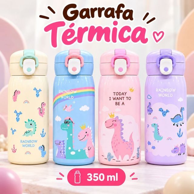 Garrafa Térmica infantil, Squeeze Infantil, Garrafa Escolar com Trava, Garrafa para Crianças, Garrafa 350m - 0194l