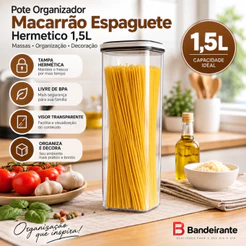 Pote Organizador Macarrão Espaguete Hermetico 1,5L massas organização Decoração - Bandeirante
