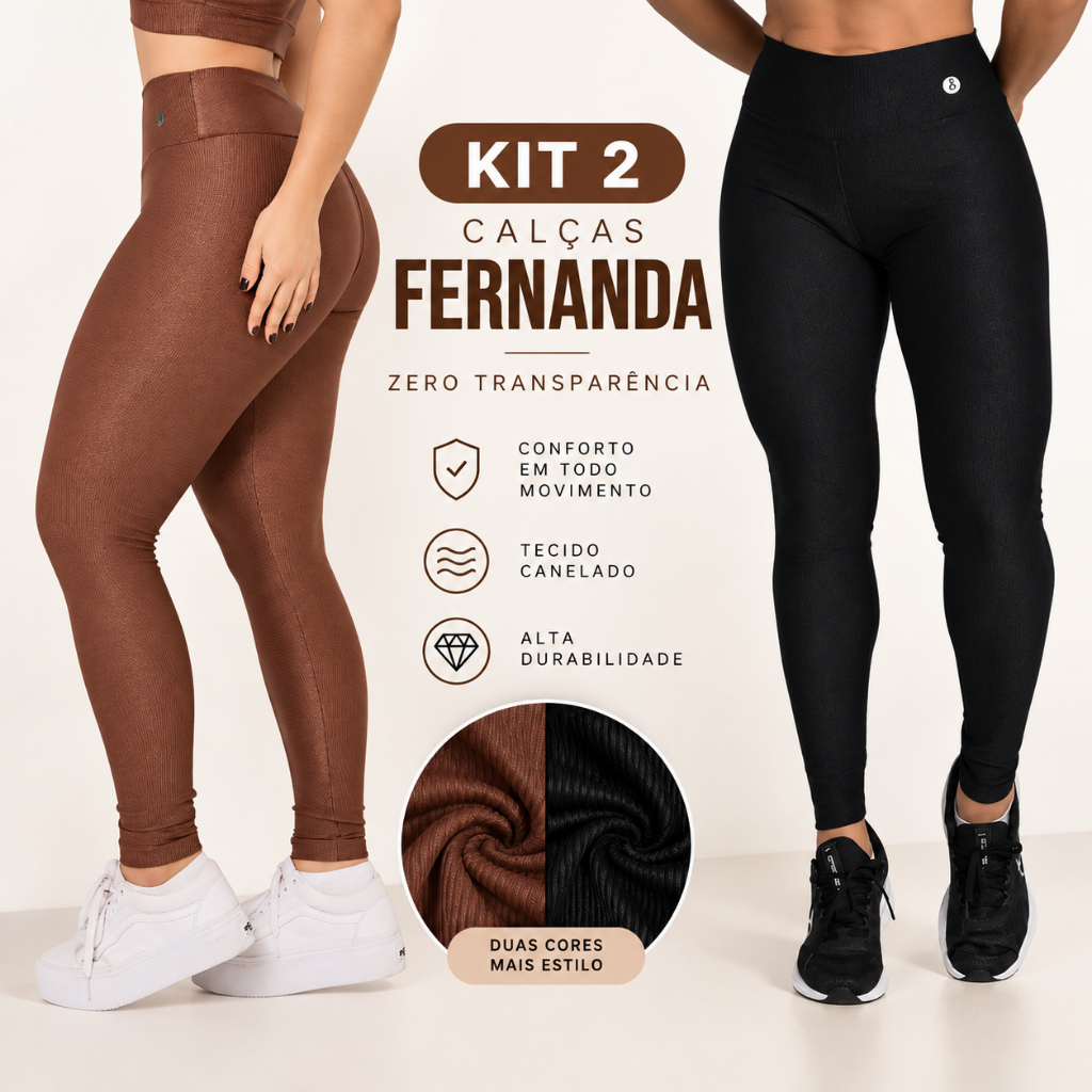 Kit 2 Calças Feminina Fernanda Canelada Zero Transparência Confortável Academia Treino Corrida Versatil