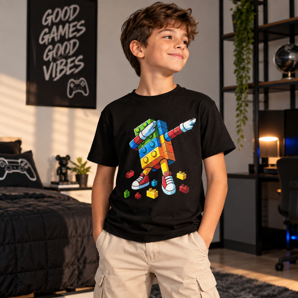 Camisa Infantil Lego Dab Camiseta Algodão Criança Junior Blusa Tshirt Menino Desenho