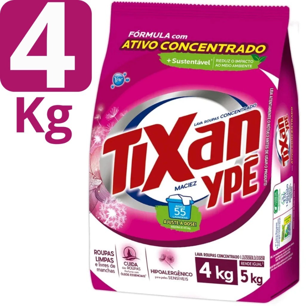 Lava Roupas Em Pó Concentrado Maciez Sachê 4kg Tixan Ypê