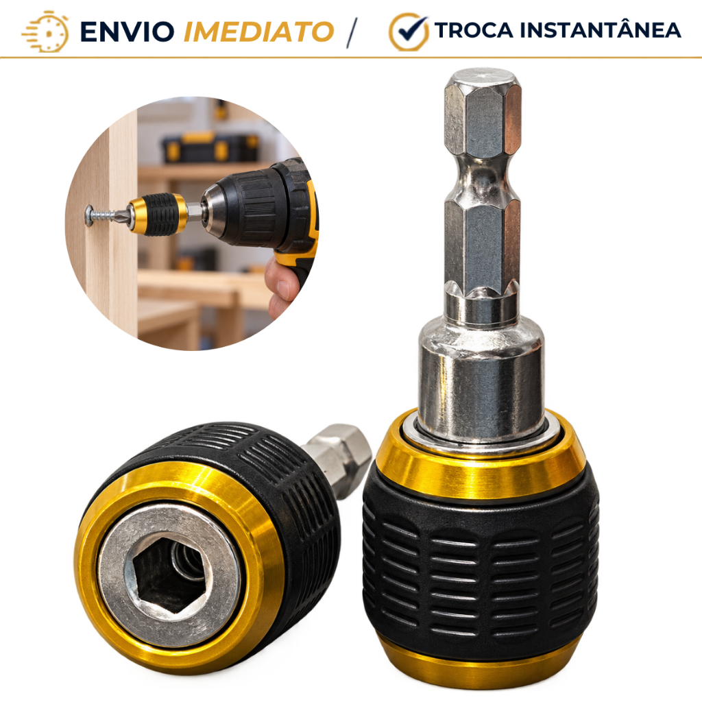 Adaptador Mandril Engate Rápido 1/4 6,35mm para Furadeira Parafusadeira Alça Porta Bits Sextavado 60mm
