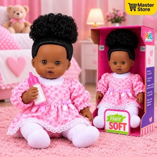 Boneca Bebe Fofa Hair Soft Negra Super Macia Brinquedo Menina Tipo Bebe Reborn Faz De Conta