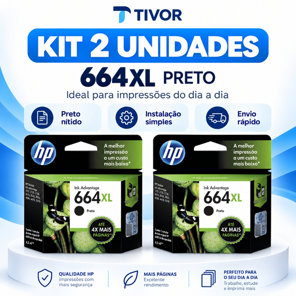 Kit Cartucho 664XL Preto 02 Unidades. Original Impressoras
