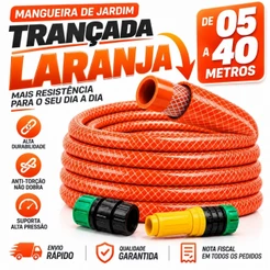 Mangueira Jardim Trançada Laranja 05 a 40 Metros Tripla Camada - 05 a 40 Metros