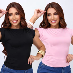 Kit 2 Blusa Feminina Drapê Lateral Modelagem Ajustada Tecido Geladinho Casual Básica Versátil