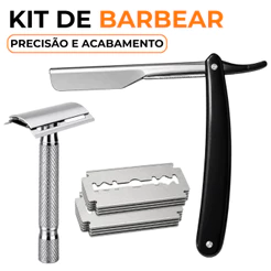 Kit Navalha Profissional Barbeador Retrô Masculino + 6 Lâminas Inox Acabamento Barba Sobrancelha