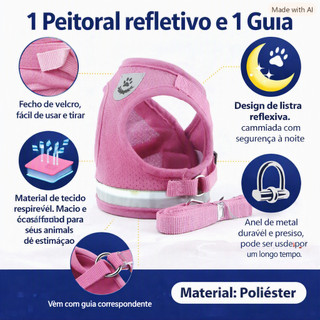 Coleira Colete Refletivo Peitoral Respirável Confortável Para Cachorro Gato Pet + Guia Boa Qualidade