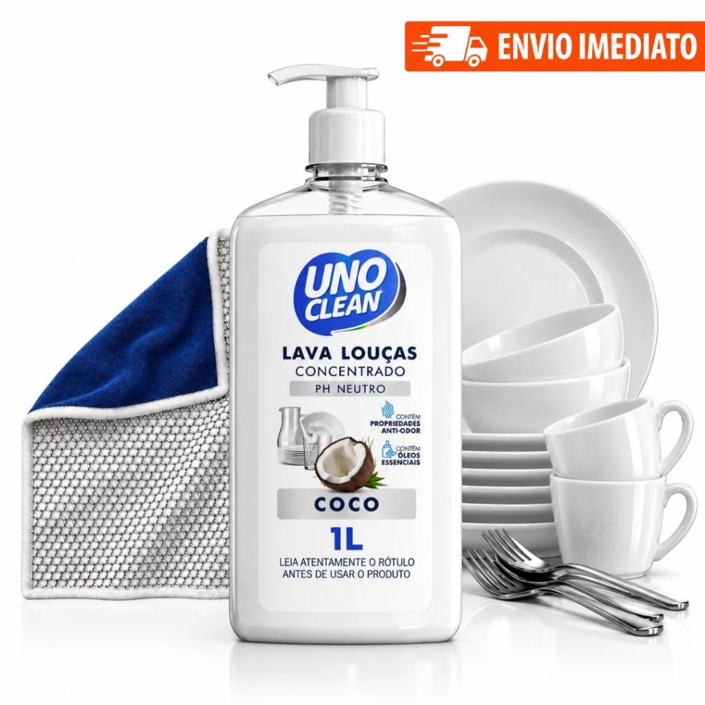 Kit Detergente Lava Louças Concentrado 1L + Pano Aço 2 em 1 Limpa Panelas Limpeza Profunda Remove Gordura Pesada