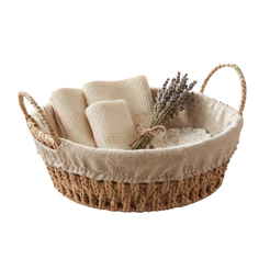 Cesta Redonda Wolff com Alça e Forro Tecido Bege 27cm Organizadora Multiuso para Decoração Banheiro Quarto Sala e Closet