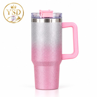 Copo Térmico 1200ml Glitter com Canudo e Alça Grande Capacidade para Academia Trabalho Viagem