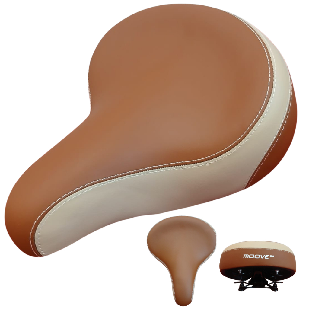 Selim Banco Retro de Bicicleta Largo com 2 molas Confortável Beach Ceci Cruiser Monark Marrom com Bege Moove