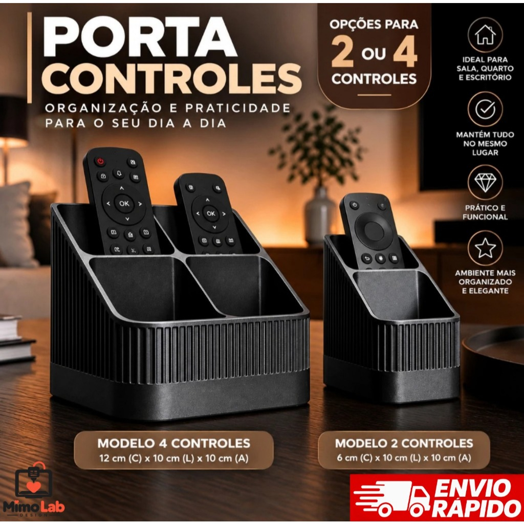 Porta Controle Remoto Organizador Suporte de Mesa para 2 ou 4 Controles TV Sala Quarto