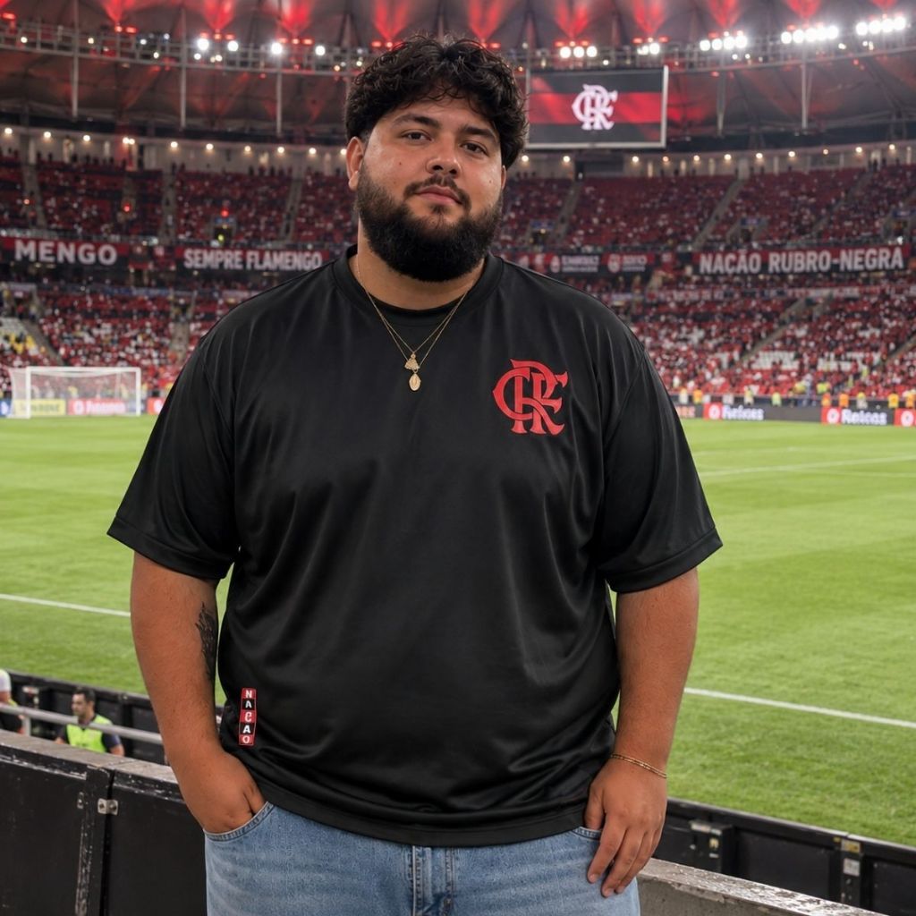 Camisa Flamengo Nação Black Masculina Plus Size Preta Torcedor Licenciada