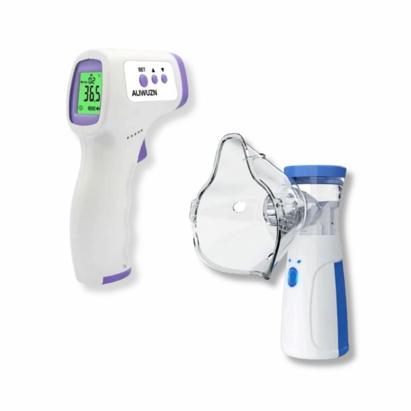 Inalador Nebulizador Portátil Mesh + Termometro Digital Infravermelho Adulto Infantil Kit Saúde